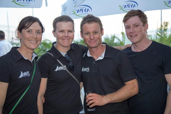 NZL Sailing 470 team Jo  Aleh, Polly Powrie, Nathan Handley and Paul Snow-Hansen (missing is Dan Willcox) - Medal Races - 2014 470 Europeans, Greece, July 2014 © Nikos Alevromytis http://www.470.org